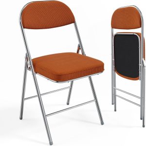 Corduroy Fabric Folding Chairs with Padded Seat & Backrest - Image 10