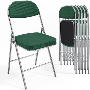 Corduroy Fabric Folding Chairs with Padded Seat & Backrest - Image 17