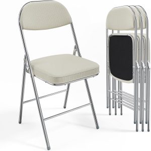 Corduroy Fabric Folding Chairs with Padded Seat & Backrest - Image 15