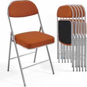 Corduroy Fabric Folding Chairs with Padded Seat & Backrest - Image 18