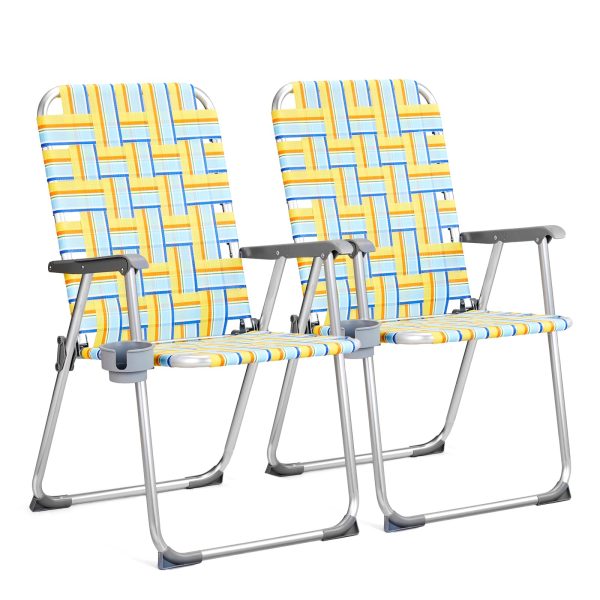 Patio Lawn Webbed Folding Chairs Set with Cup Holder