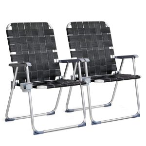 Patio Lawn Webbed Folding Chairs Set with Cup Holder - Image 12