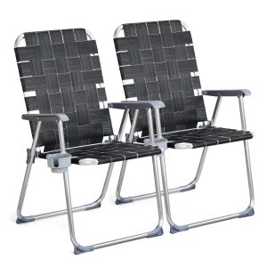 Patio Lawn Webbed Folding Chairs Set with Cup Holder - Image 10