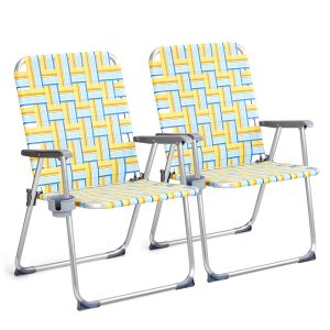 Patio Lawn Webbed Folding Chairs Set with Cup Holder - Image 8
