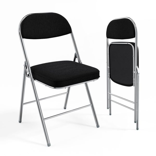 Corduroy Fabric Folding Chairs with Padded Seat & Backrest