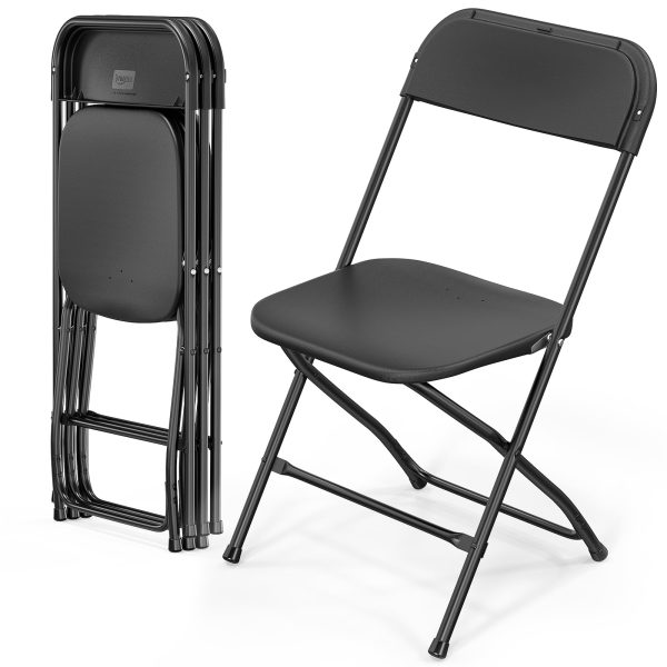 Klappstuhl, Gartenstühle 4er Set, Campingstuhl bis 158KG, Stühle Esszimmer Balkon Büro, Stapelbar, aus Metall & Kunsttoff, Schwarz