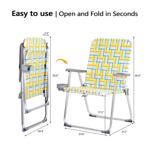 Patio Lawn Webbed Folding Chairs Set with Cup Holder - Image 9