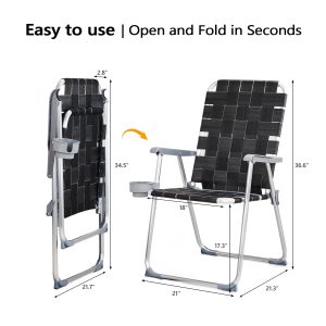 Patio Lawn Webbed Folding Chairs Set with Cup Holder - Image 11