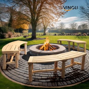 Wooden Curved Bench Backless Porch - Image 2