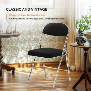 Corduroy Fabric Folding Chairs with Padded Seat & Backrest - Image 3
