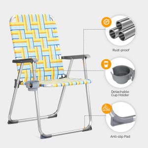 Patio Lawn Webbed Folding Chairs Set with Cup Holder - Image 5