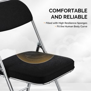 Corduroy Fabric Folding Chairs with Padded Seat & Backrest - Image 4