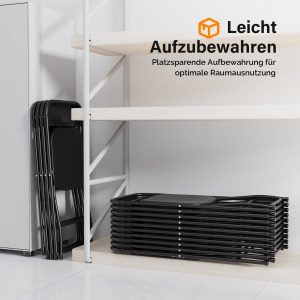 Klappstuhl, Gartenstühle 4er Set, Campingstuhl bis 158KG, Stühle Esszimmer Balkon Büro, Stapelbar, aus Metall & Kunsttoff, Schwarz - Image 5