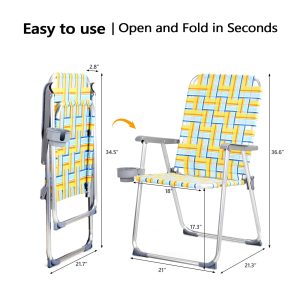 Patio Lawn Webbed Folding Chairs Set with Cup Holder - Image 3