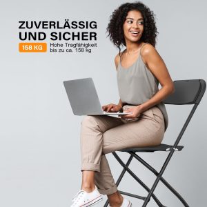 Klappstuhl, Gartenstühle 4er Set, Campingstuhl bis 158KG, Stühle Esszimmer Balkon Büro, Stapelbar, aus Metall & Kunsttoff, Schwarz - Image 6