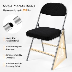 Corduroy Fabric Folding Chairs with Padded Seat & Backrest - Image 6