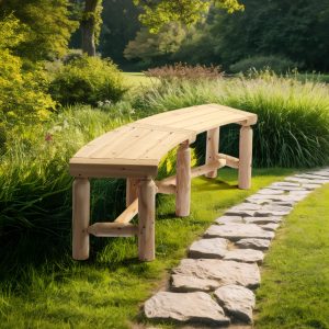 Wooden Curved Bench Backless Porch - Image 7