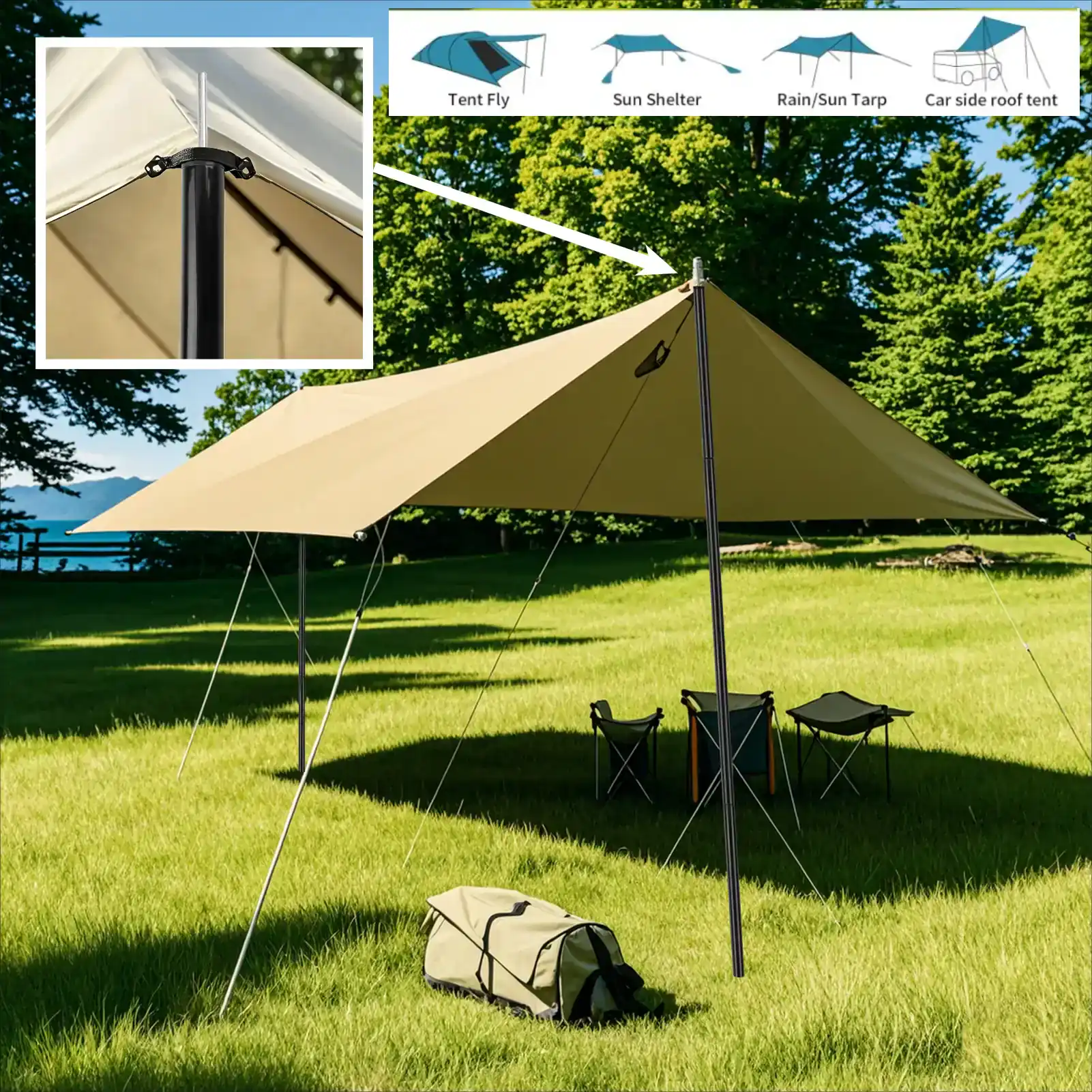 Telescopic Tent Poles Set of 2 Universal Adjustable Aluminium Camping Awning Poles Sun Sail Shelter Rods Tarp Tent Accessories - Image 3