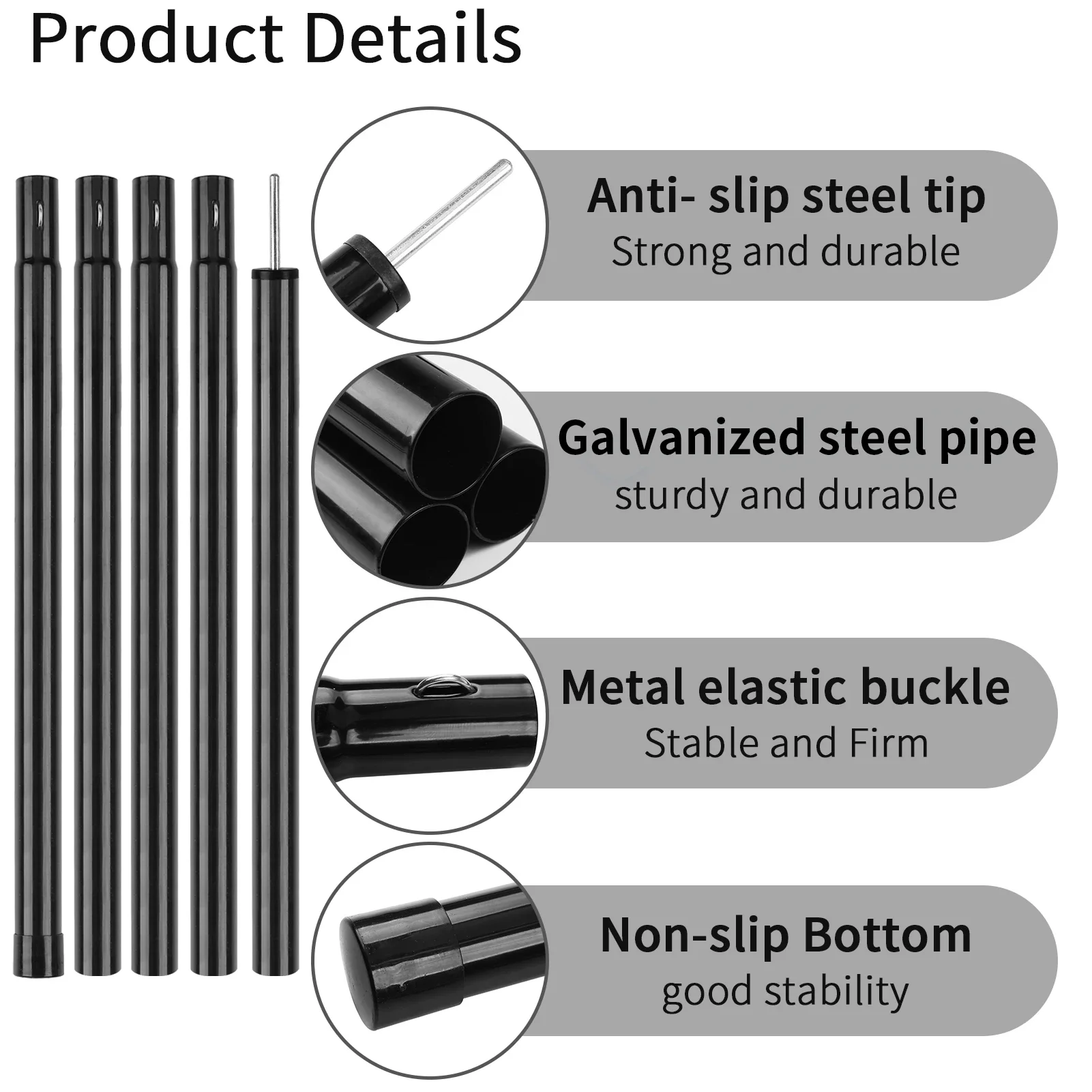 Telescopic Tent Poles Set of 2 Universal Adjustable Aluminium Camping Awning Poles Sun Sail Shelter Rods Tarp Tent Accessories - Image 2