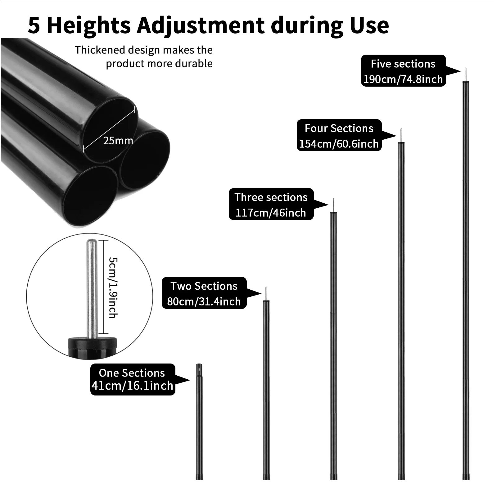 Telescopic Tent Poles Set of 2 Universal Adjustable Aluminium Camping Awning Poles Sun Sail Shelter Rods Tarp Tent Accessories - Image 5