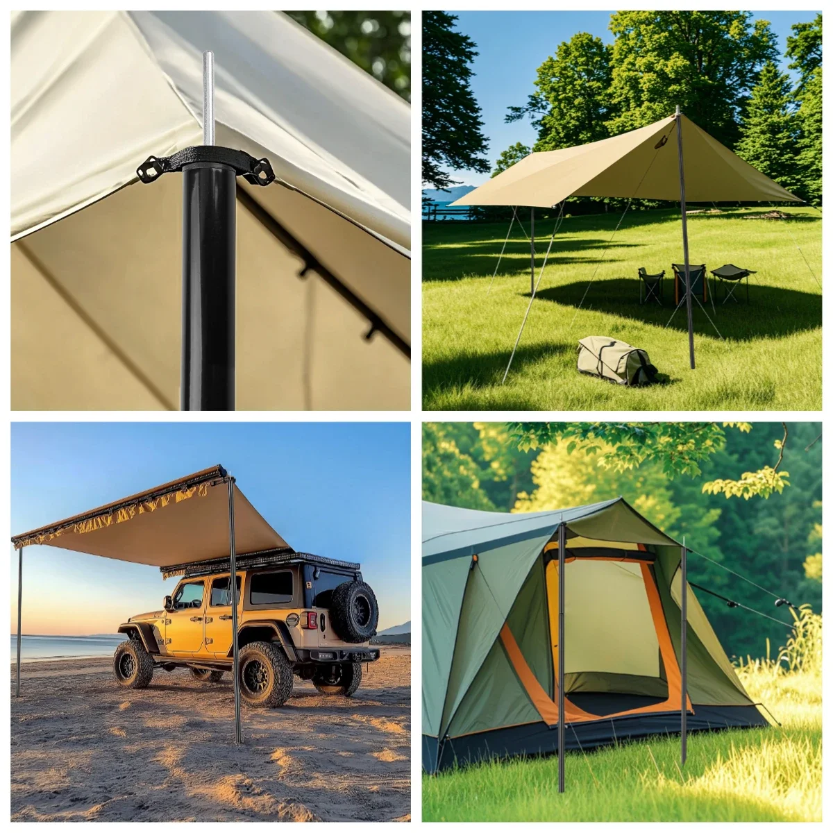 Telescopic Tent Poles Set of 2 Universal Adjustable Aluminium Camping Awning Poles Sun Sail Shelter Rods Tarp Tent Accessories - Image 6